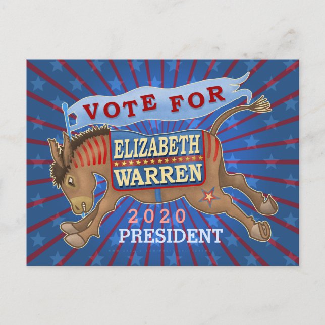Carte Postale Elizabeth Warren Présidente 2020 Démocrate Donkey (Devant)