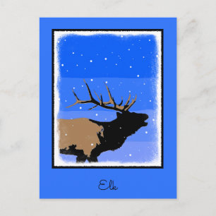 Carte Postale Elk bouillonnant en hiver - Art original de la fau