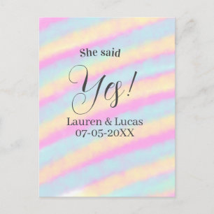 Carte Postale Elle a dit oui fête de fiançailles rose bleu jaune