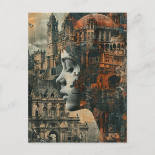 Carte Postale Elle a la ville en tête Surréaliste