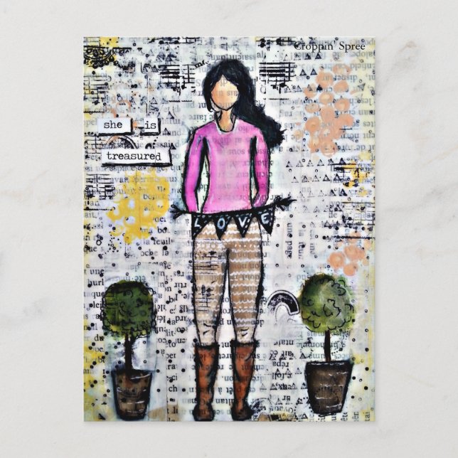 Carte Postale Elle est chère. Média mixte original (Devant)