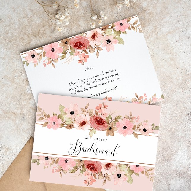 Carte Postale ELLE Pink Flower Elegant Bridesmaid Card (Créateur téléchargé)