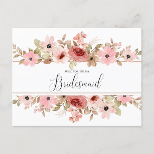 Carte Postale ELLE Pink Flower Elegant Bridesmaid Card