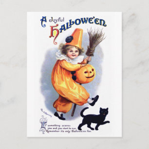 Carte Postale Ellen H. Clapsaddle : Arlequin d'Halloween avec ch