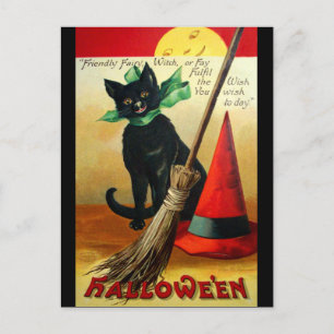 Carte Postale Ellen H. Clapsaddle : Chat noir, chambre et Casque