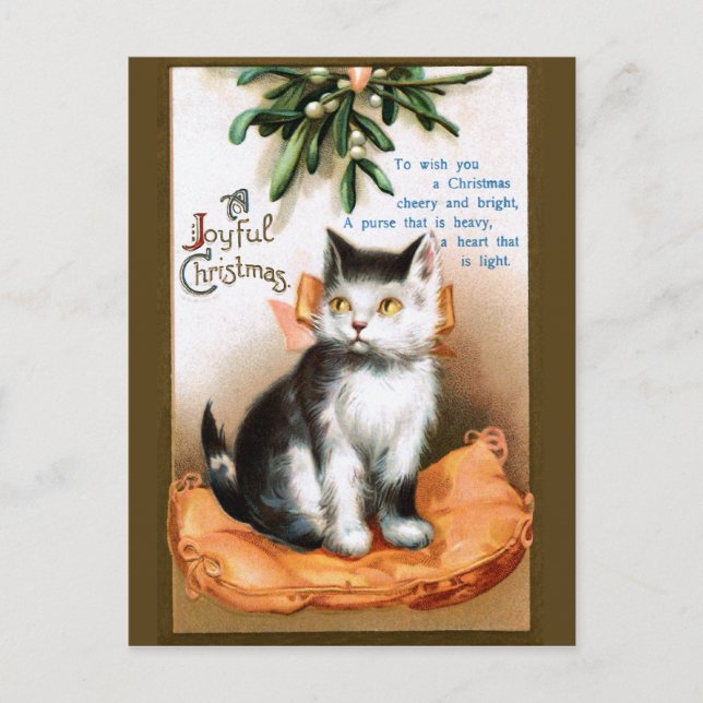 Carte Postale Ellen H. Clapsaddle : Chat sous Mistletoe (Devant)
