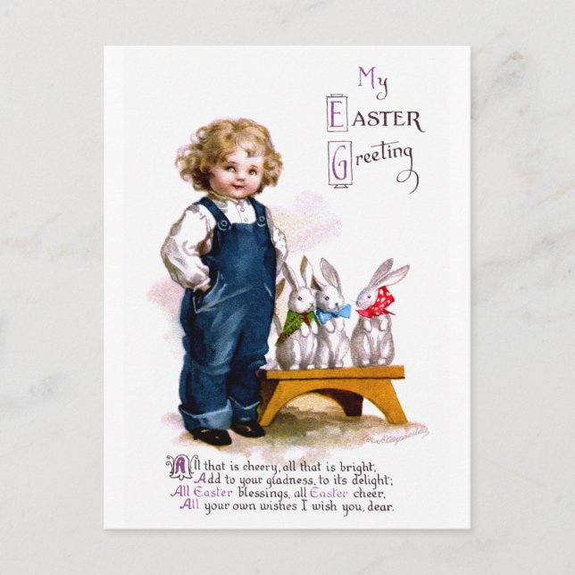 Carte Postale Ellen H. Clapsaddle : Enfant avec trois lapins (Devant)