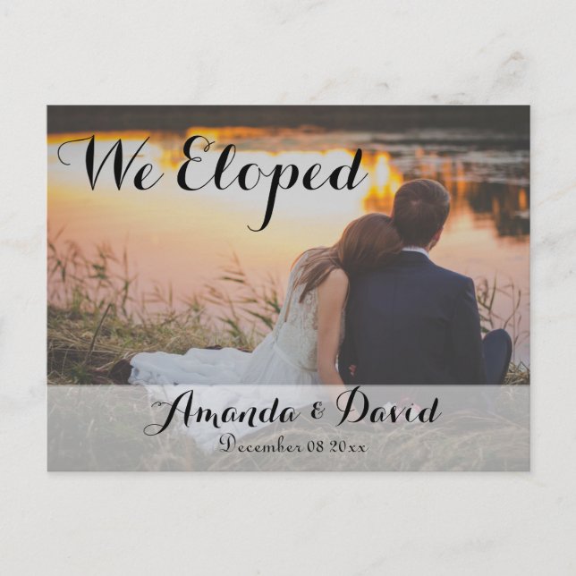 Carte Postale Eloped Design moderne Mariage photo Faire-part (Devant)