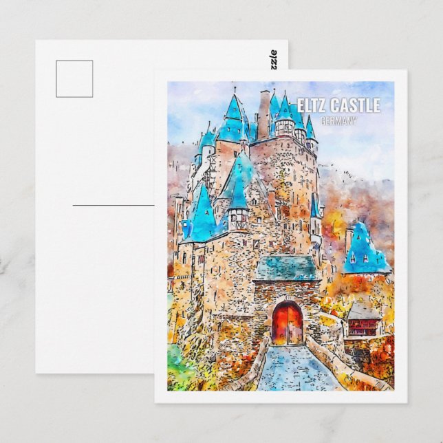 Carte Postale Eltz Castle Allemagne Voyage Aquarelle croquis (Devant / Derrière)