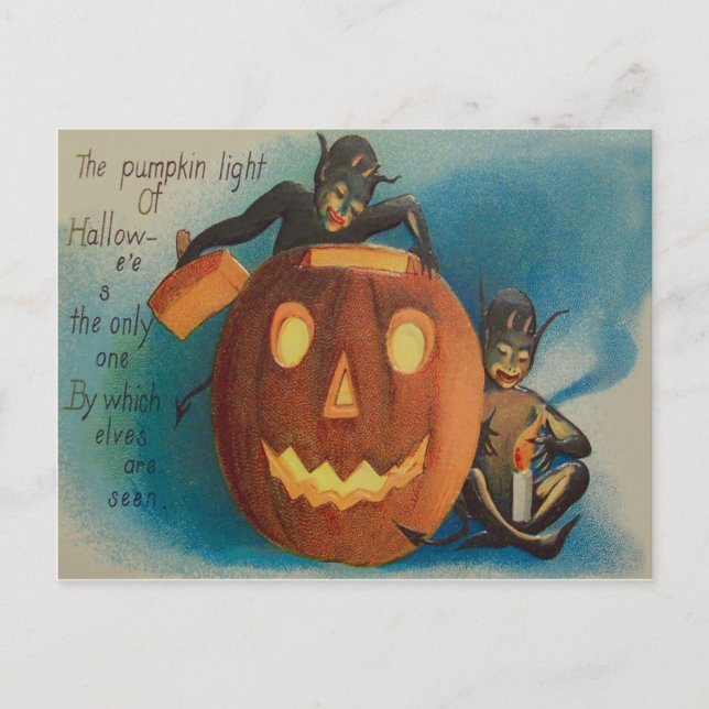 Carte Postale Elves Goblins bougie Jack O'Lantern Citrouille (Devant)