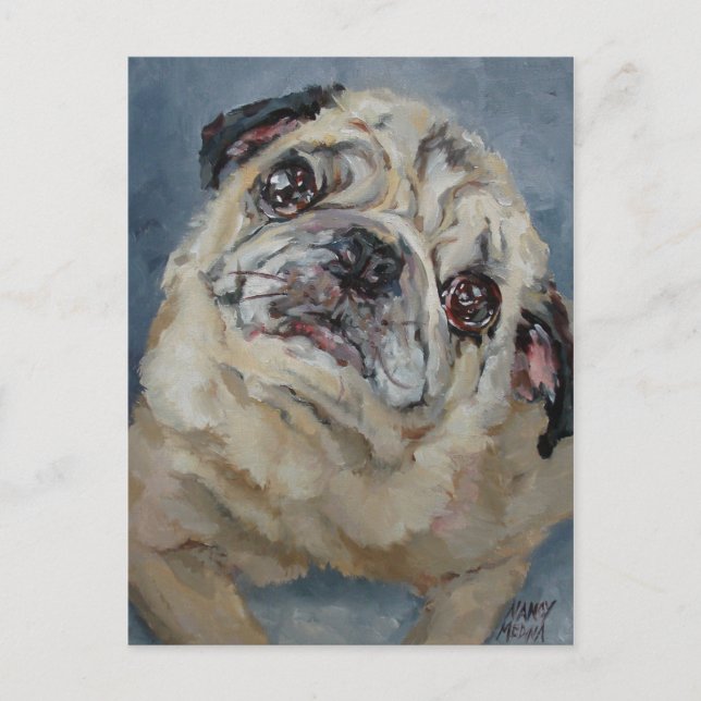Carte Postale Elvis Puggy Portrait par Nancy Medina (Devant)