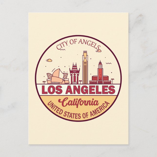 Carte Postale Emblem de Los Angeles California City Skyline (Devant)
