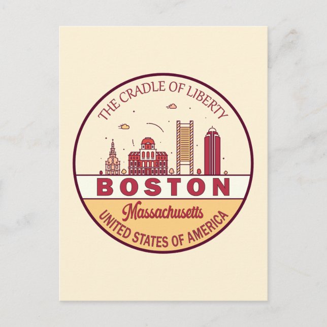 Carte Postale Emblème de Boston Massachusetts City Skyline (Devant)