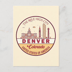 Carte Postale Emblème de Denver Colorado City Skyline