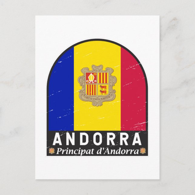 Carte Postale Emblème du drapeau d'Andorre Distressed Vintage (Devant)