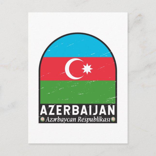 Carte Postale Emblème du drapeau d'Azerbaïdjan Vintage (Devant)