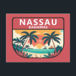 Carte Postale Emblème rétro de Nassau Bahamas<br><div class="desc">Design vectoriel Nassau. Station de paquebots de croisière populaire,  la ville possède un paysage vallonné et est connue pour ses plages ainsi que ses récifs coralliens au large,  populaires pour la plongée sous-marine et la plongée avec tuba.</div>