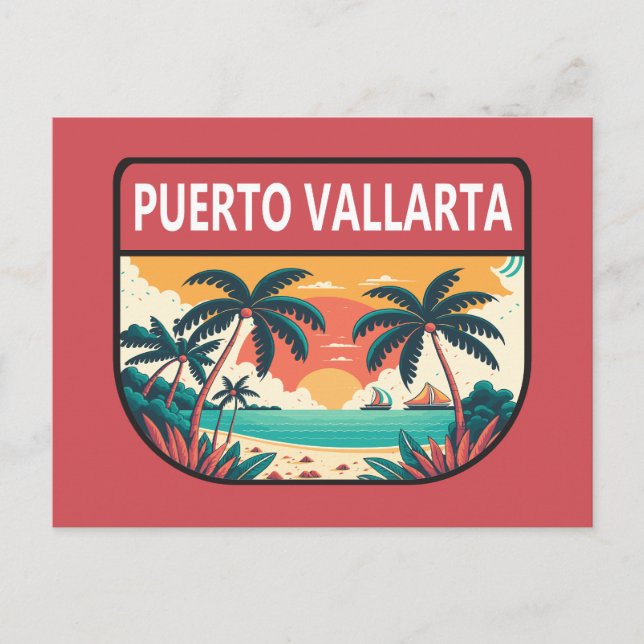 Carte Postale Emblème rétro de Puerto Vallarta Mexique (Devant)