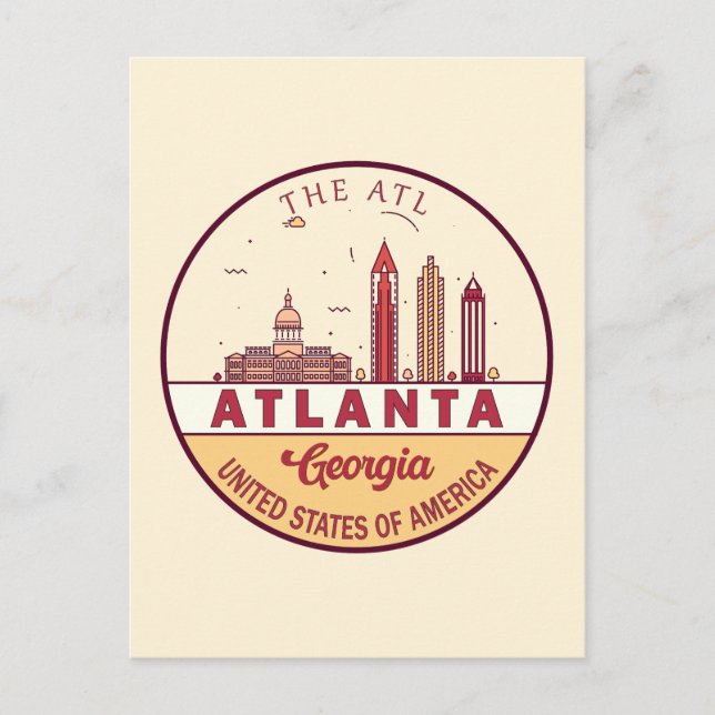 Carte Postale Emblème Skyline Atlanta Georgia City (Devant)