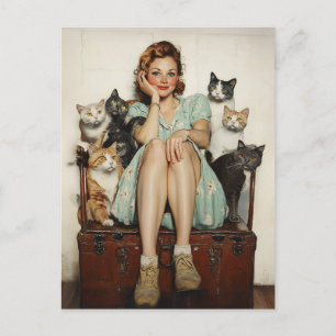 Carte Postale Embracer les Vibes de Lady Cat Retro Crazy