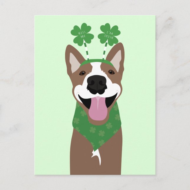 Carte Postale Embrasse-moi Je suis Irlandais Brown chien vert (Devant)