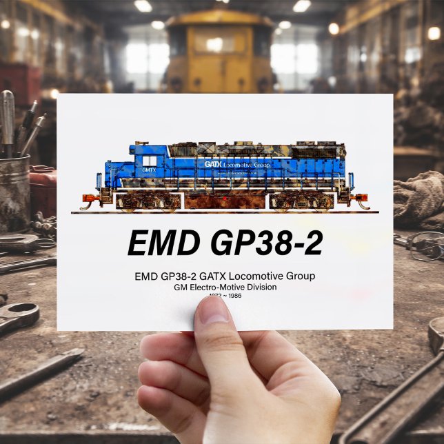 Carte Postale EMD GP38-2 Locomotive diesel GATX bleu et blanc (EMD GP38-2 Diesel Locomotive GATX blue and white. Postcard )