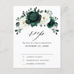 Carte Postale Emerald Green Eucalyptus Rose blanche Floral RSVP