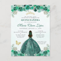 Emerald Green Floral Princess Quinceañera
