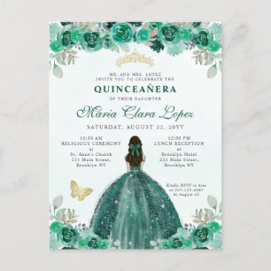 Carte Postale Emerald Green Floral Princess Quinceañera