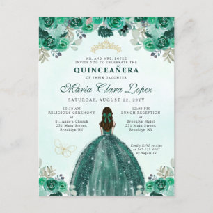 Carte Postale Emerald Green Floral Princess Quinceañera