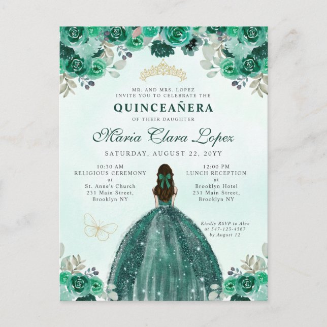 Carte Postale Emerald Green Floral Princess Quinceañera (Devant)
