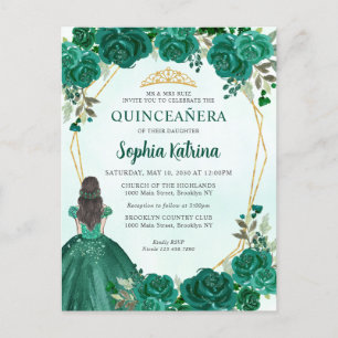 Carte Postale Emerald Green Floral Princess Quinceañera