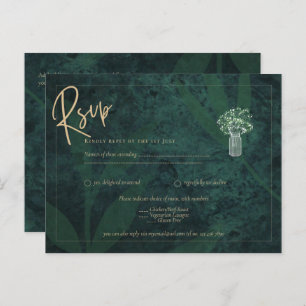 Carte Postale Emerald Green Gold Texte Gypsophila Wedding RSVP