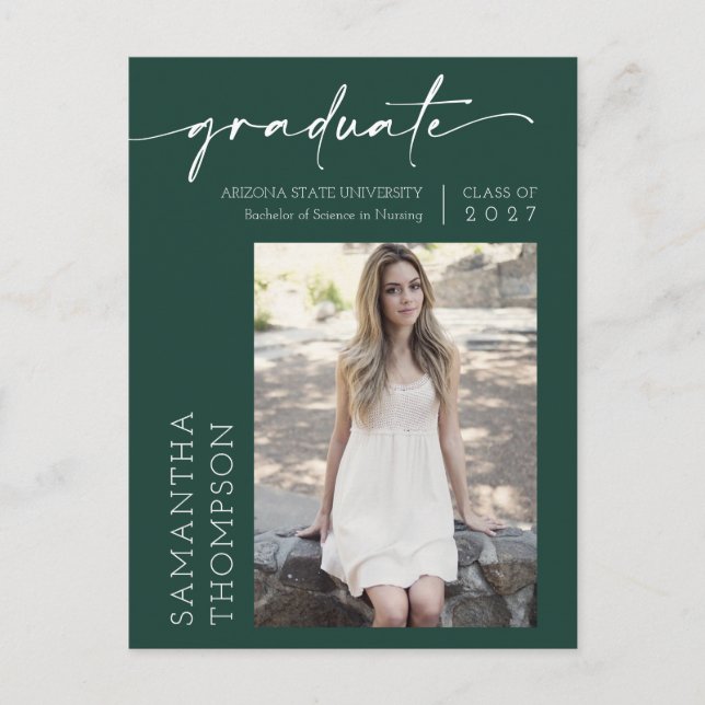 Carte Postale Emerald Green Minimal Script Elle L'A Fait Photo G (Devant)