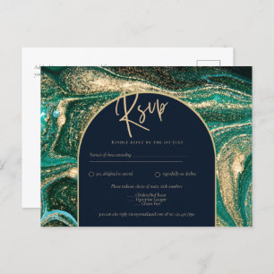 Carte Postale Emerald Green Or Agate Marbre Mariage RSVP