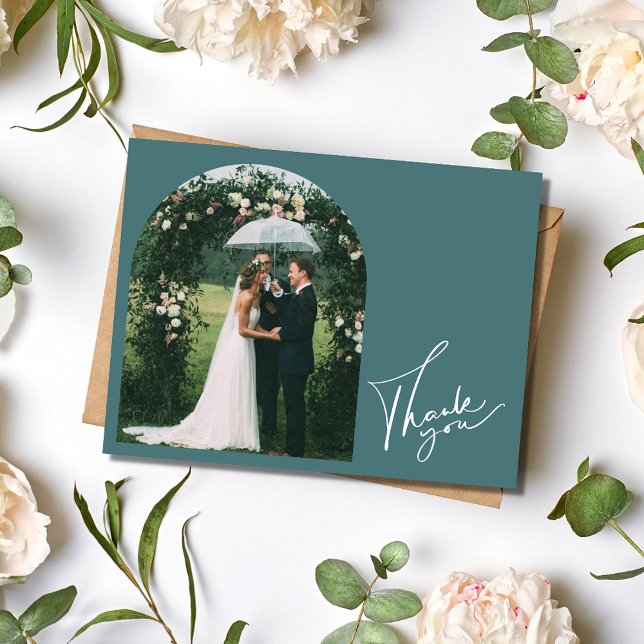 Carte Postale Emerald Green Photo Mariage Merci (Emerald Green Photo Wedding Thank You Postcard)