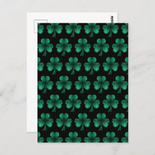 Carte Postale Emerald Green Sparkles Shamrock motif noir
