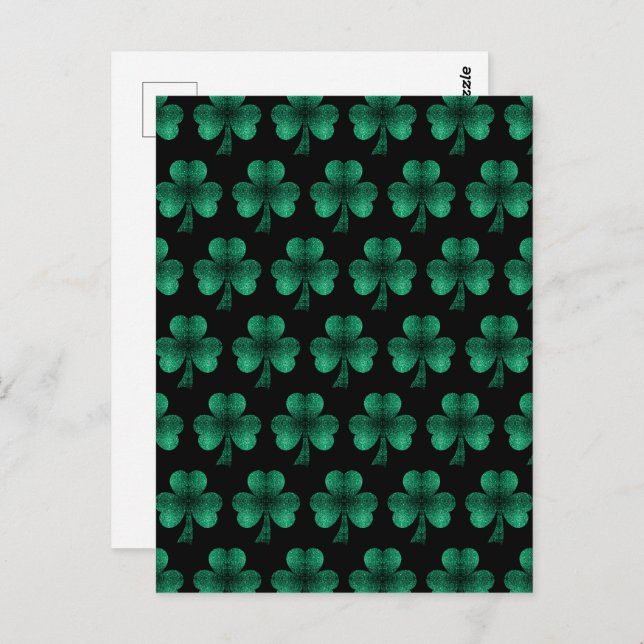 Carte Postale Emerald Green Sparkles Shamrock motif noir (Devant / Derrière)