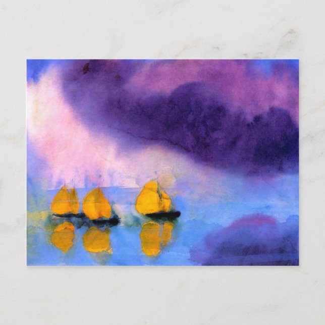Carte Postale Emil Nolde - Mer aux Nuages Violets Et Bateaux À V (Devant)