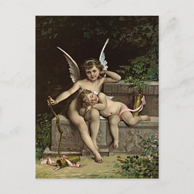 Carte Postale Émile Munier Deux personnages Cupidons assis sur u (Devant)