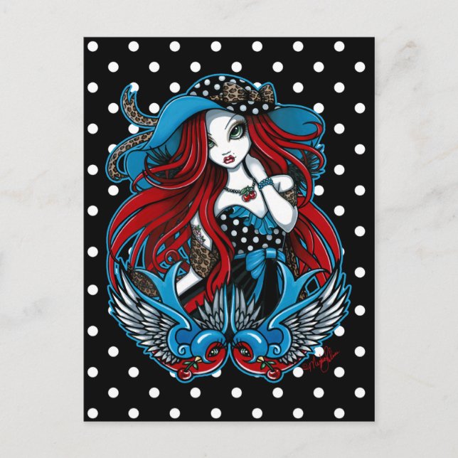 Carte postale Emma Rockabilly Swallow Tattoo Angel (Devant)