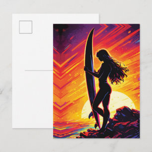 Carte Postale Empowerment de Surfer Girl Silhouette de coucher d
