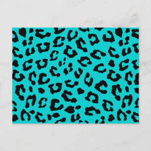 Carte Postale Empreinte de léopard bleu Aqua Turquoise Black Spo
