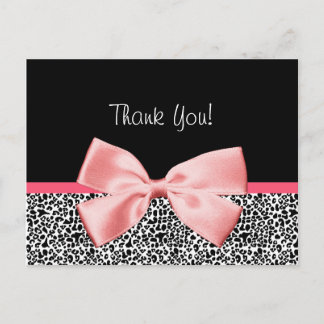 Carte Postale Empreinte de léopard Merci tendance au ruban rose
