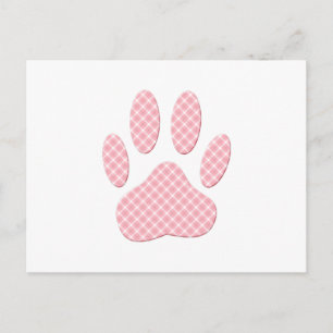 Carte Postale Empreinte De Patte De Chien À Carreaux Rose Et Bla