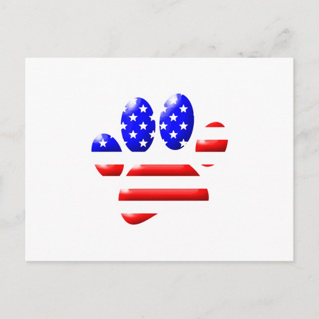 Carte Postale Empreinte de patte de chien Drapeau américain (Devant)