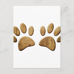 Carte Postale Empreinte de patte de chien en bois