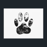 Carte Postale Empreinte de patte de chien gris noir et blanc<br><div class="desc">Un empreinte de patte de chien de dessin animé. Design noir et blanc grunge.</div>