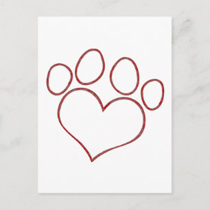 Carte Postale Empreinte de patte en forme de coeur Chien Chat Ch
