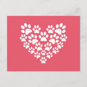 Carte Postale Empreinte de patte rose de coeur mignon